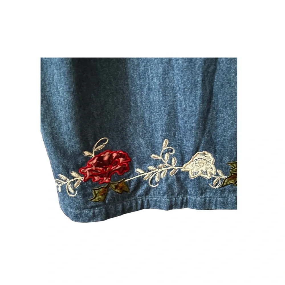 Vintage denim embroidered midi skirt